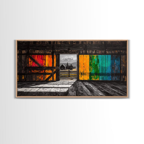Barn, Rustic Farm, Framed Canvas Print, Vintage Farmhouse Wall Art, Cabin Decor, Landscape Art, Country Living Room Art