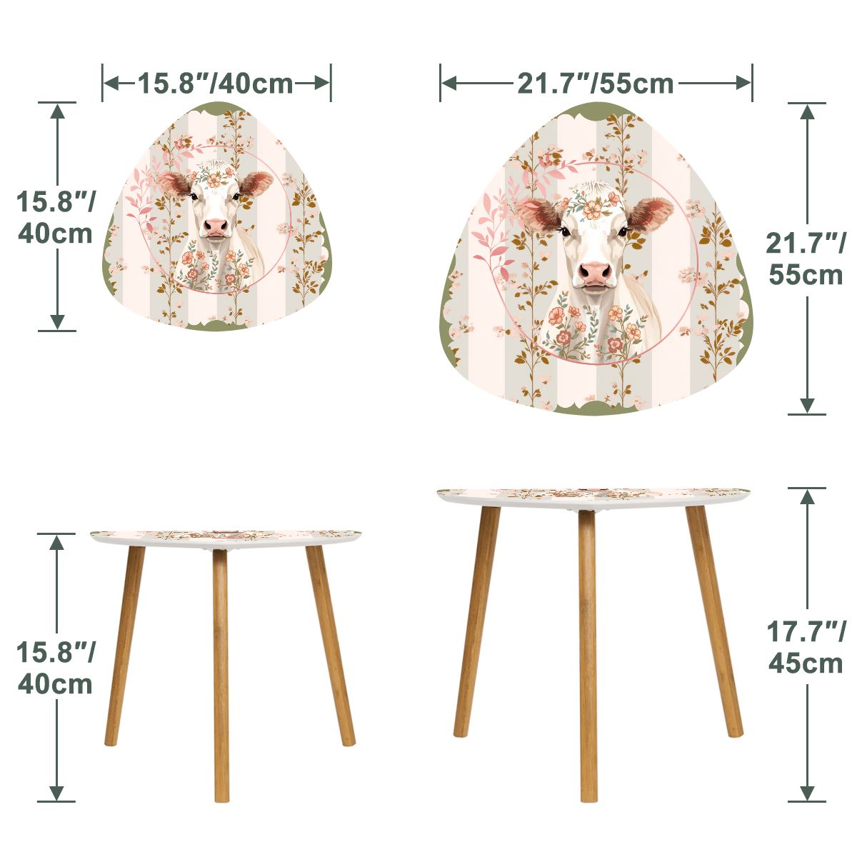 Country Farmhouse, Floral Cow Preppy Garden Room Modern Boho Nesting Tables