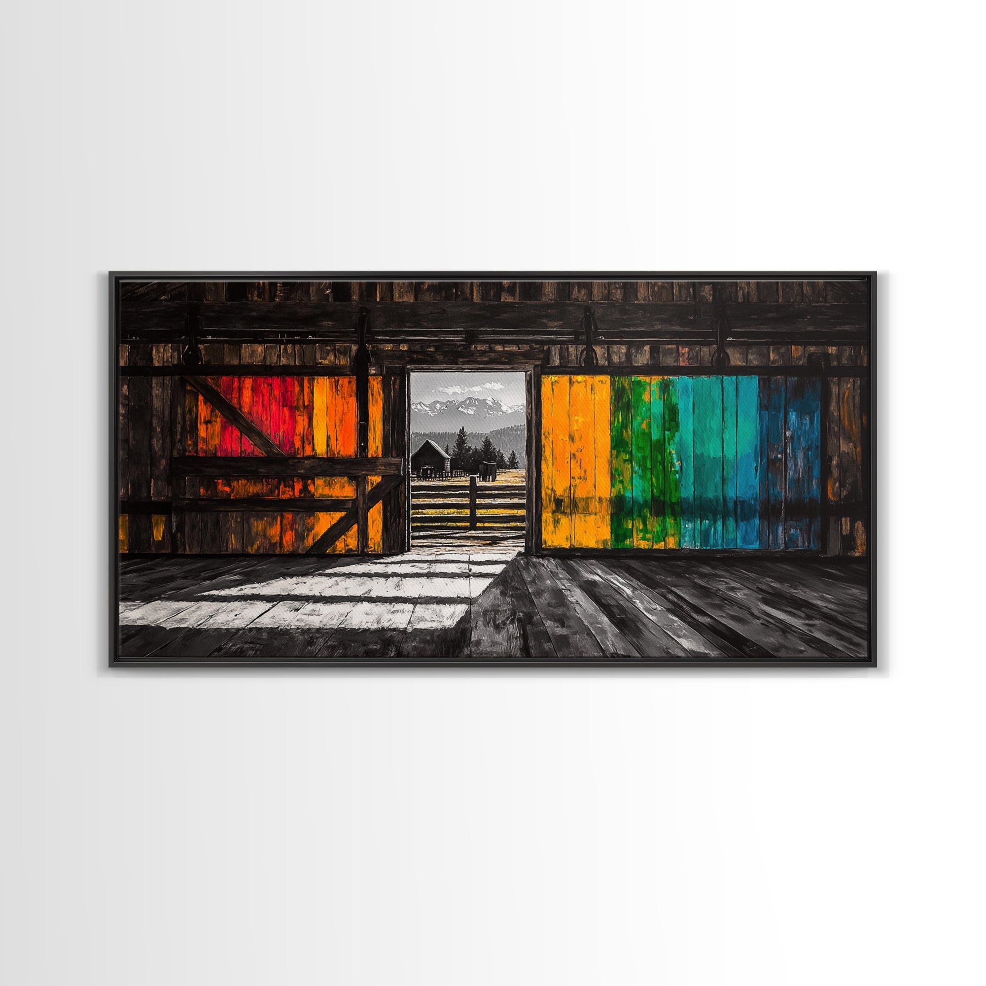 Barn, Rustic Farm, Framed Canvas Print, Vintage Farmhouse Wall Art, Cabin Decor, Landscape Art, Country Living Room Art