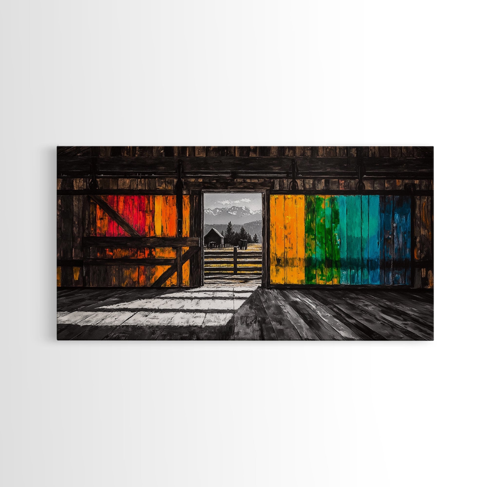Barn, Rustic Farm, Framed Canvas Print, Vintage Farmhouse Wall Art, Cabin Decor, Landscape Art, Country Living Room Art