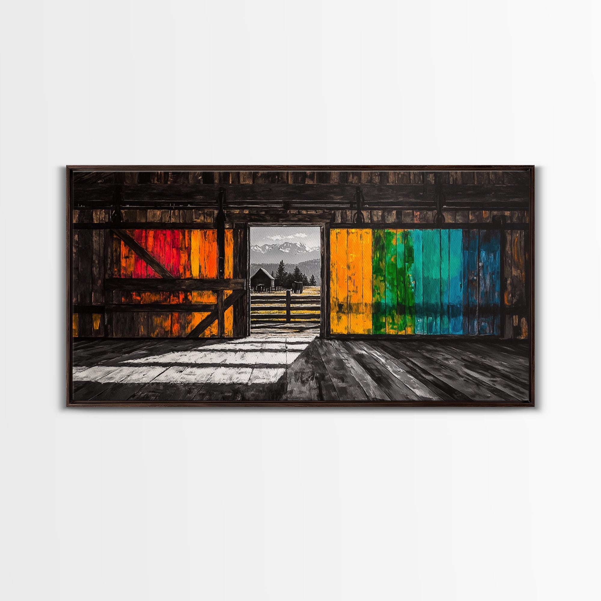 Barn, Rustic Farm, Framed Canvas Print, Vintage Farmhouse Wall Art, Cabin Decor, Landscape Art, Country Living Room Art