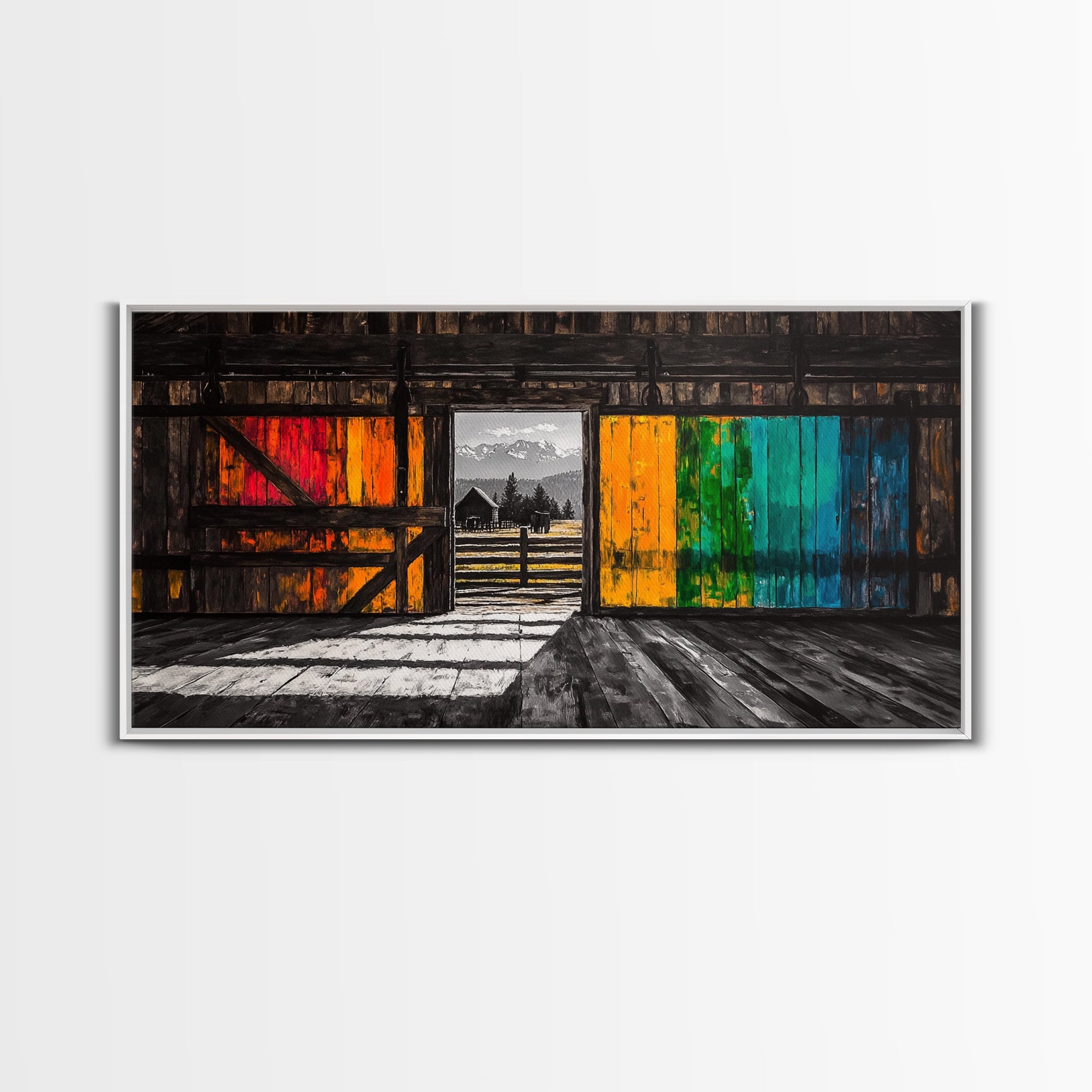 Barn, Rustic Farm, Framed Canvas Print, Vintage Farmhouse Wall Art, Cabin Decor, Landscape Art, Country Living Room Art