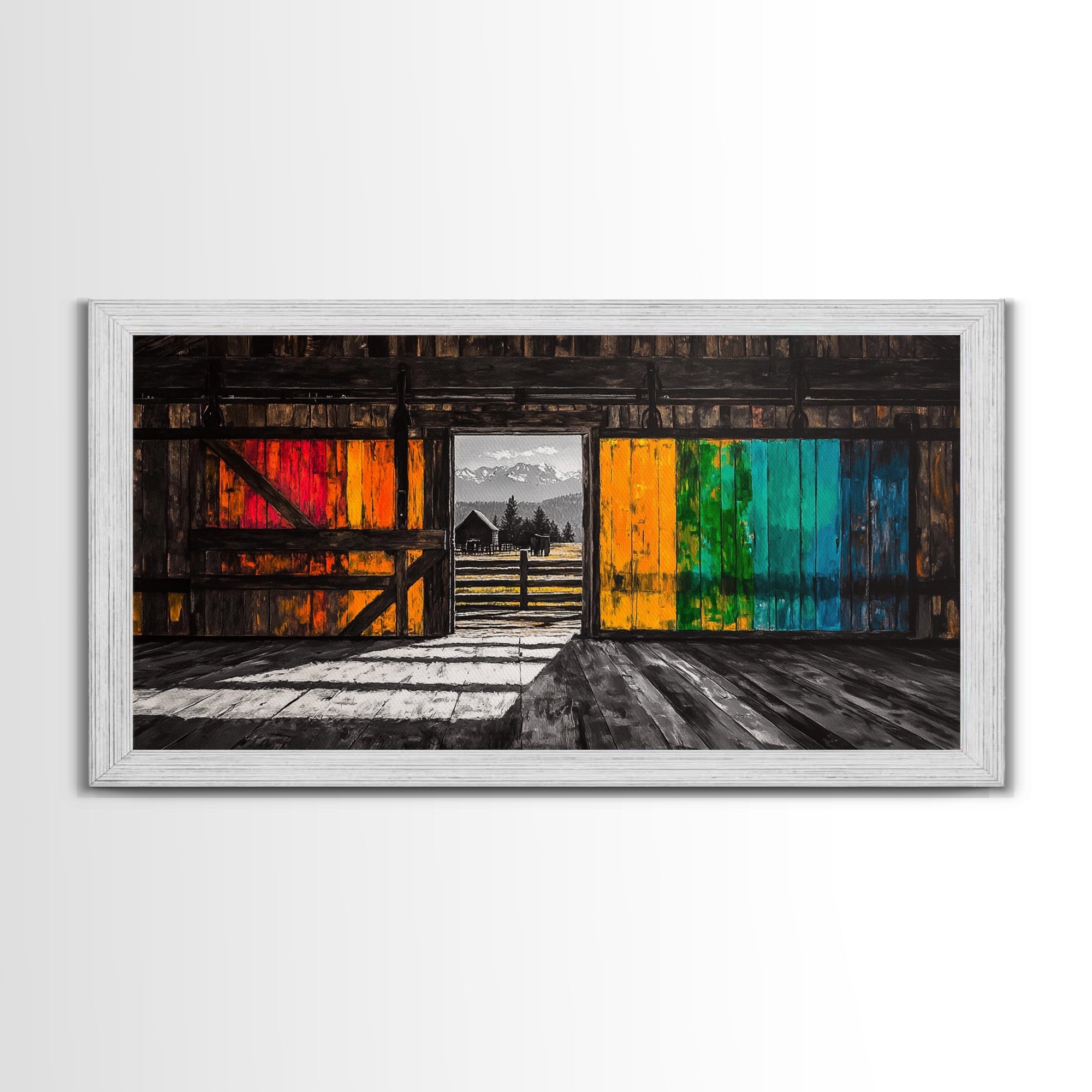 Barn, Rustic Farm, Framed Canvas Print, Vintage Farmhouse Wall Art, Cabin Decor, Landscape Art, Country Living Room Art