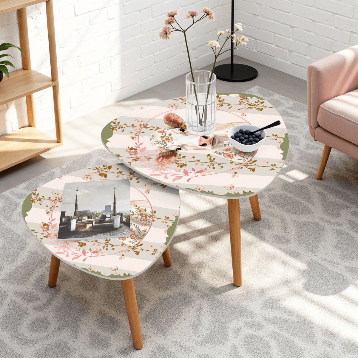 Country Farmhouse, Floral Cow Preppy Garden Room Modern Boho Nesting Tables