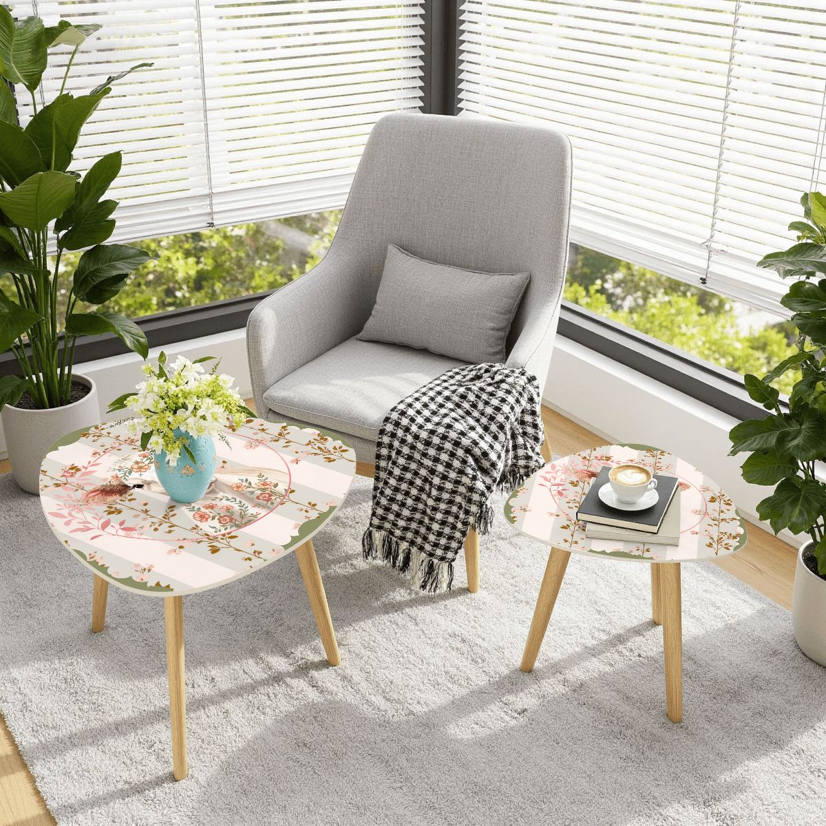 Country Farmhouse, Floral Cow Preppy Garden Room Modern Boho Nesting Tables