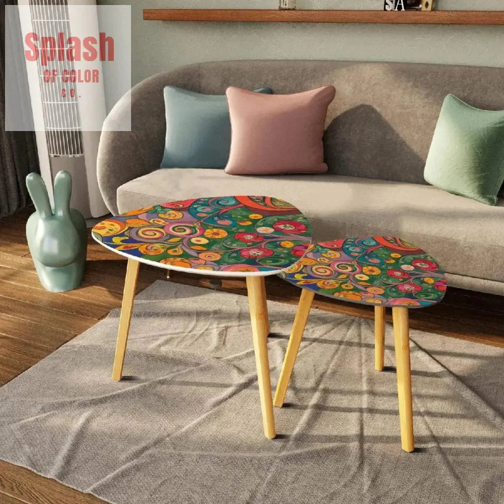 Watercolor Garden Klimt Inspired Modern Floral Nesting Tables