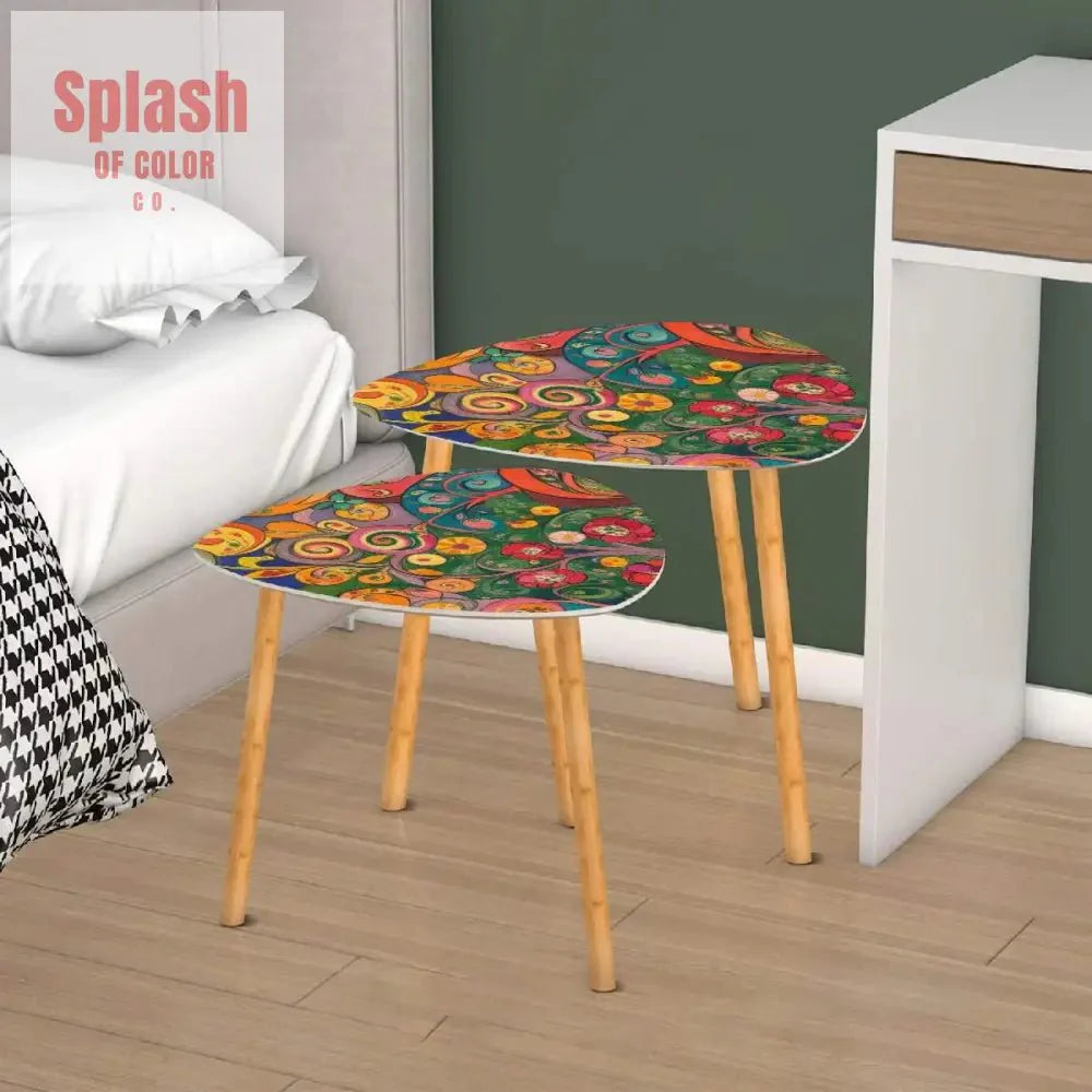 Watercolor Garden Klimt Inspired Modern Floral Nesting Tables