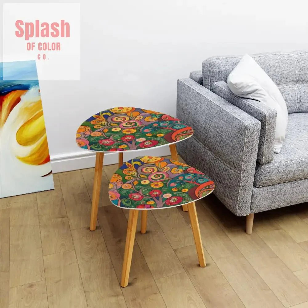 Watercolor Garden Klimt Inspired Modern Floral Nesting Tables